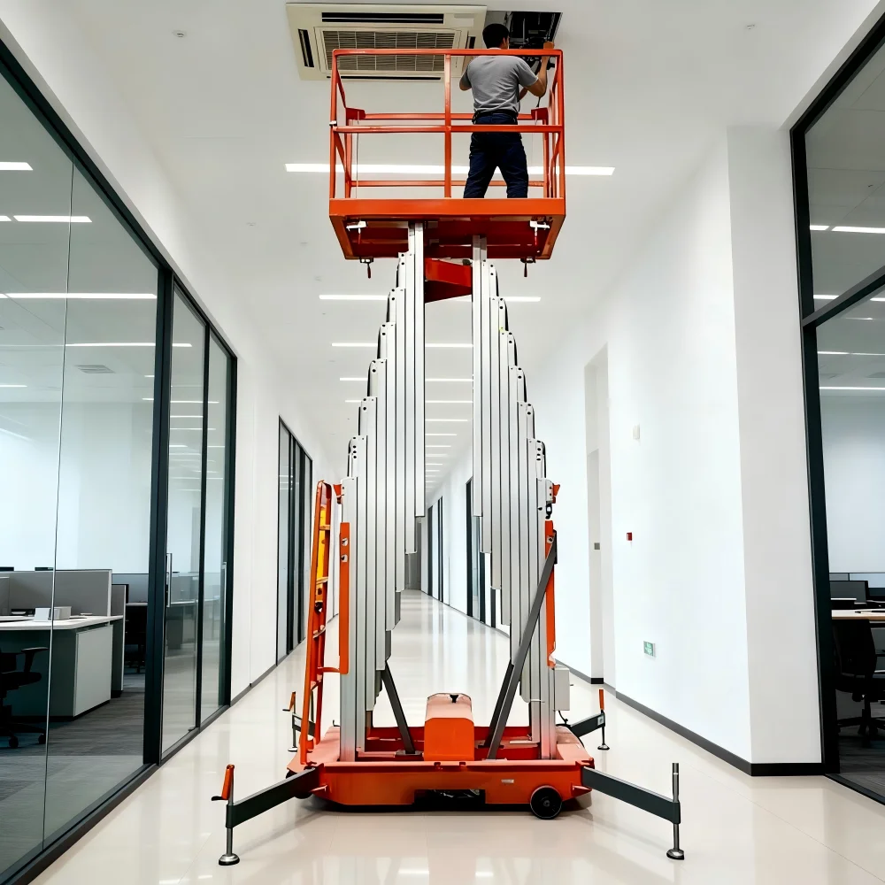 Enhanced Stability Double Mast Lift Vertical Aerial Work Platform Customized Aluminum Alloy Double Mast Lift