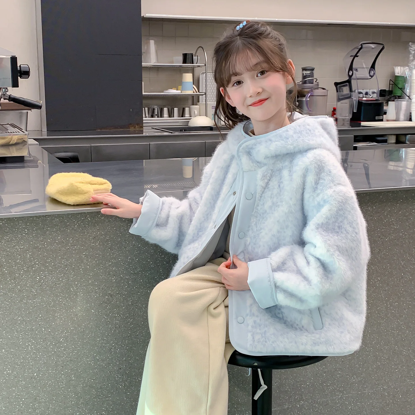 

Girls' autumn and winter cotton coats, thick cotton coats, winter clothes, lamb wool tops, double-sided winter velvet clothes