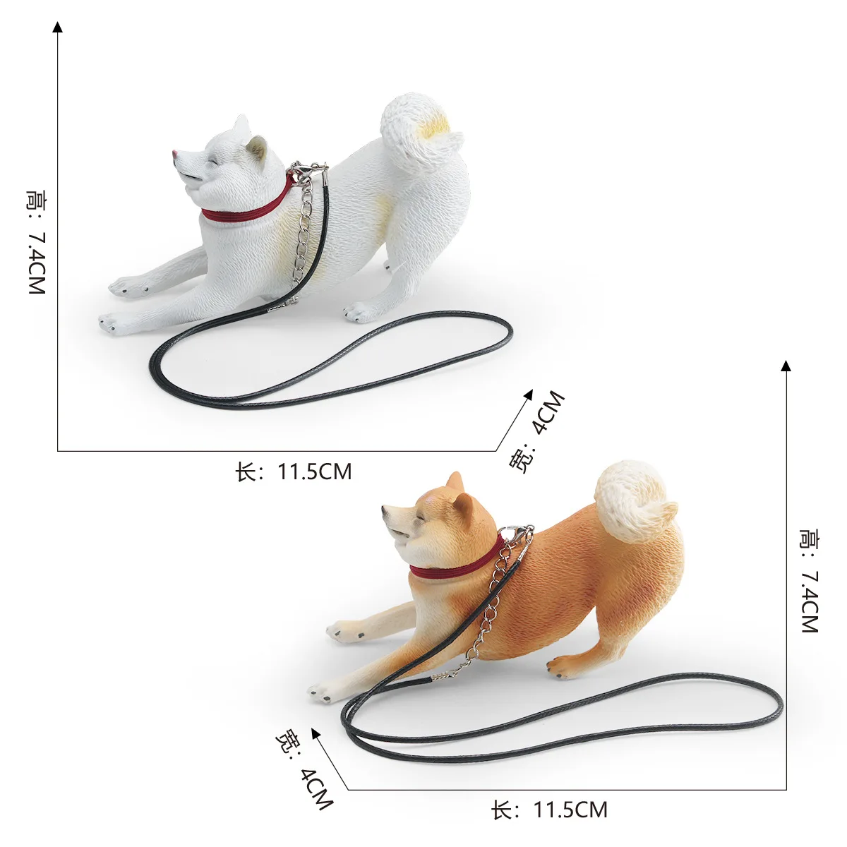 Mini Dog Animal Solid-Body Shiba Inu Model with Leash Miniatures Realistic Dog Scale Desktop Home Decor Decoration