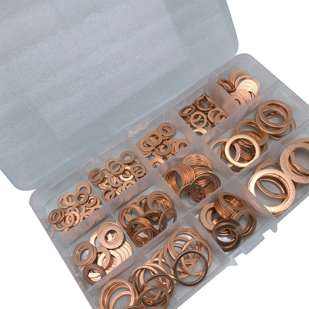 280pcs Purple Copper Gasket Purple Copper Oil Seal Gasket Box O-shaped Sealing Gasket