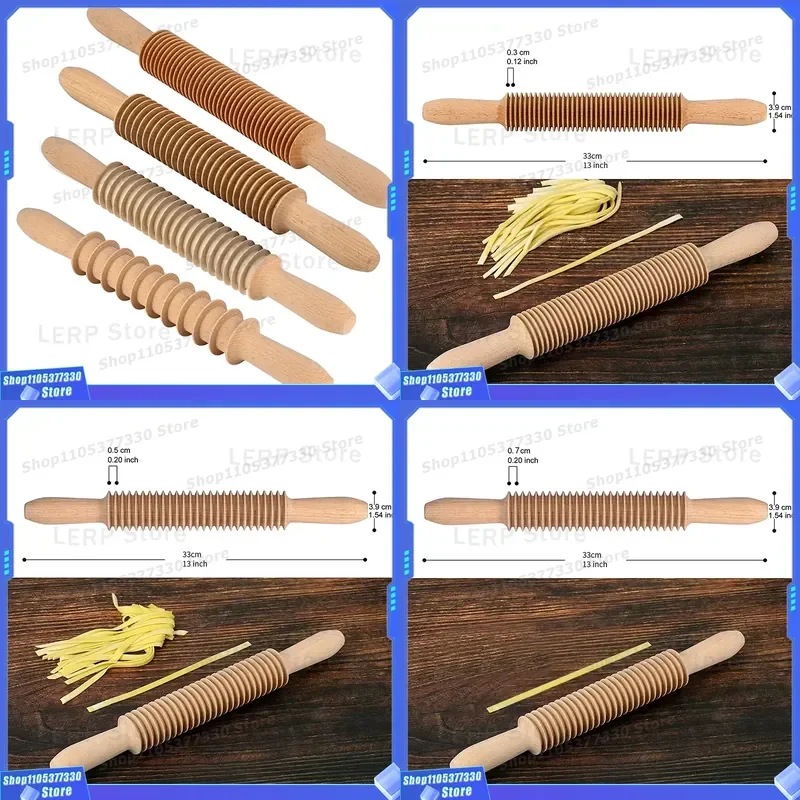 Wooden Rolling Pin Set for Pasta Dough Lasagna Spaghetti Cutter Embossed Design Kitchen Baking Tool Wholesale Home Cooking