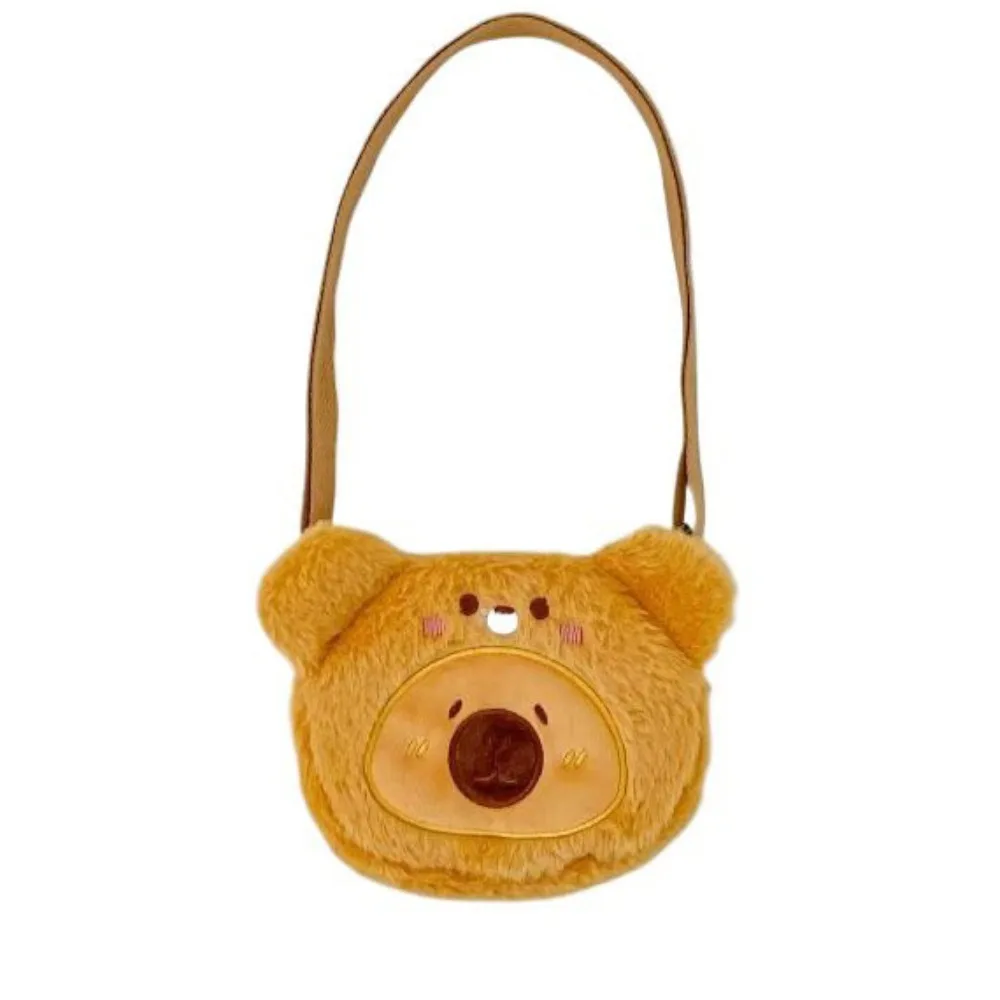 Large Capacity Capybara Plush Shoulder Bag PP Cotton Cartoon Animal Animal Crossbody Bag Portable Zipper Frog Coin Purse Girls