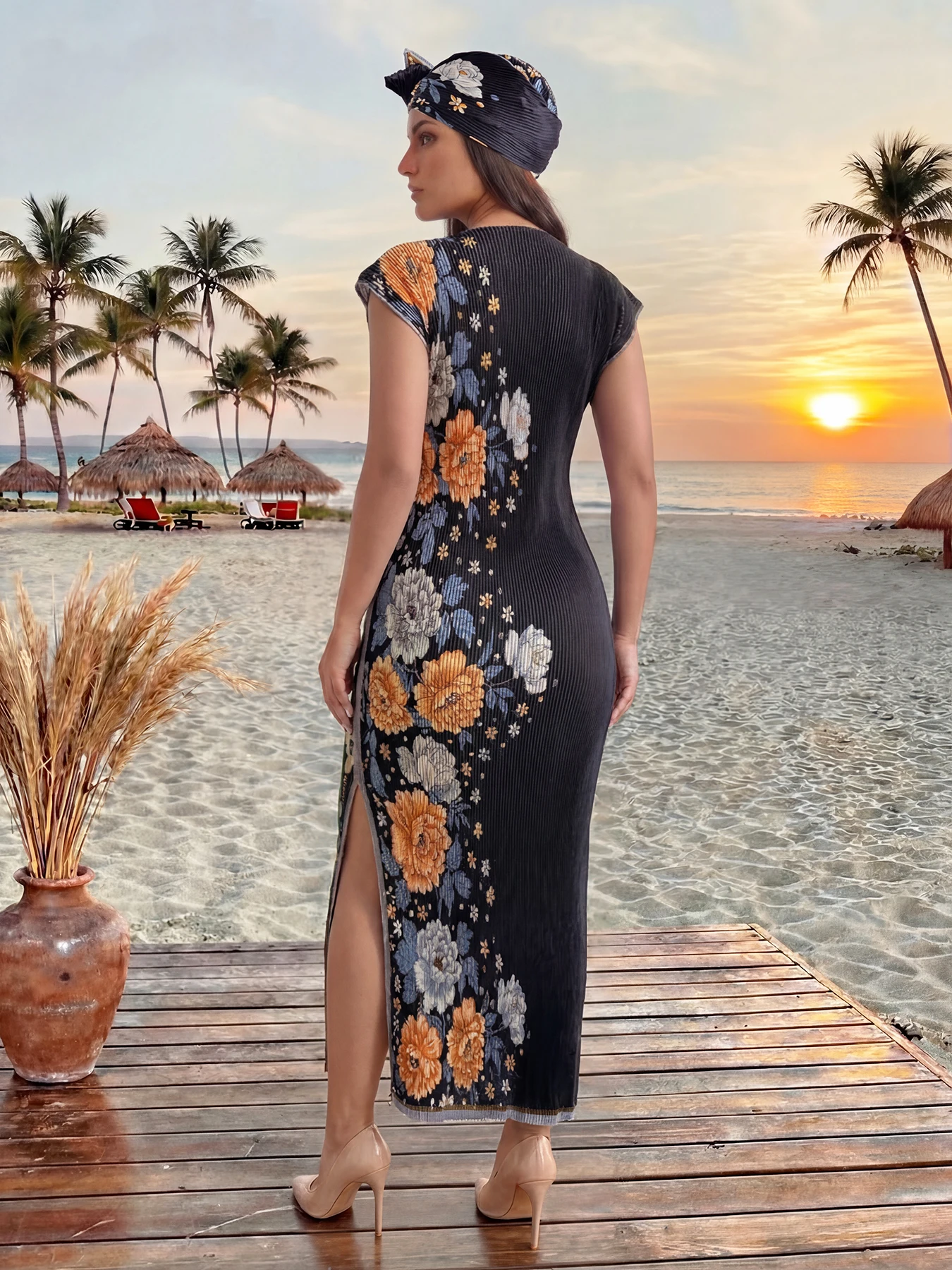 New African Large Size Summer Long Robe Dress Women's Cross-Border Holiday Style Floral Print Loose Waist Street Fashion Scraf