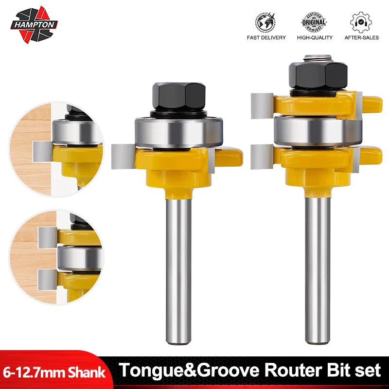 

HAMPTON 2PCS Milling Cutter 6mm 1/4" 8mm Shank T Slot Joint Router Bit 3 Flute Tongue And Groove Router Bit Set For Woodworking