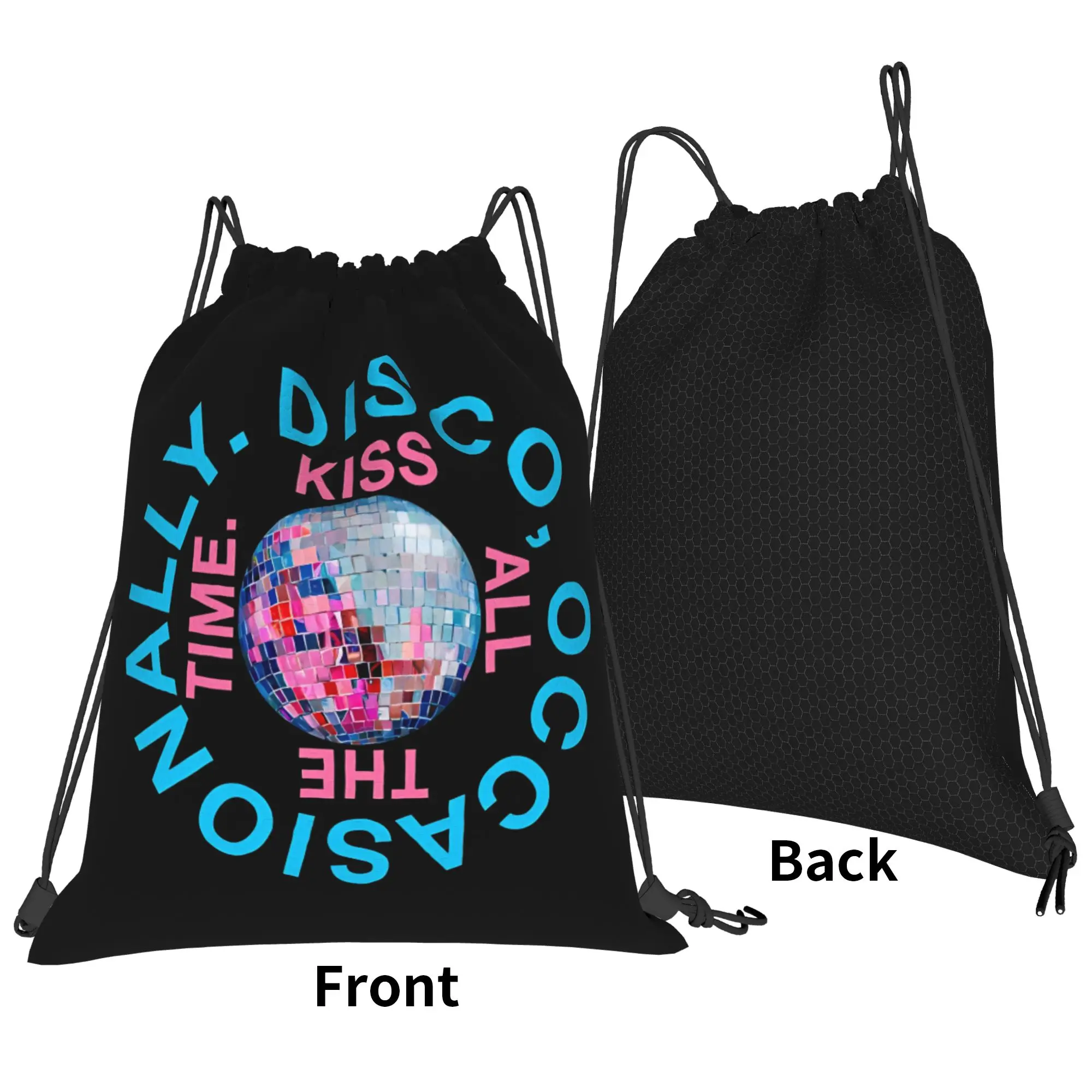 Kiss All The Time Disco Drawstring Backpack Sports Gym Bag Harrys Singer Styles String Sackpack for Yoga 36cm (W) x 43cm (H)