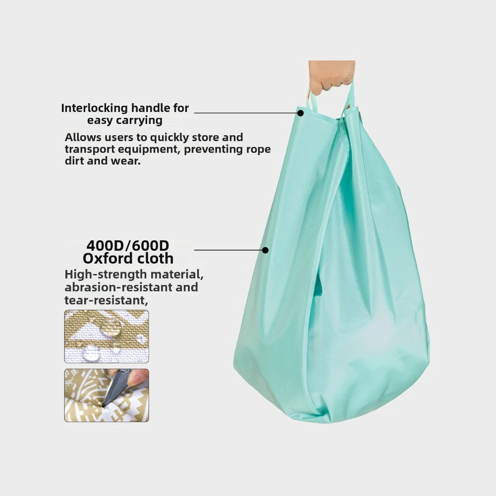 

Коврик для сумки из альпинистской веревки с блокирующимися ручками, металлический крючок и сверхпрочная ткань Оксфорд 600D для эффективного переноски веревки