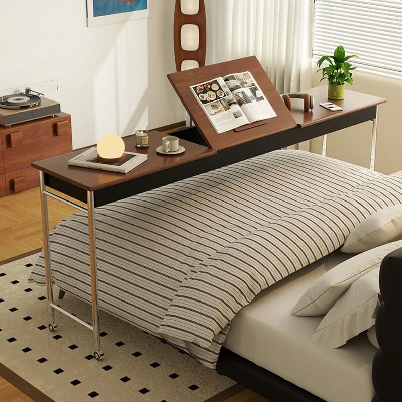 table medieval solid wood bed table household removable desk, bedroom bed lazy computer long table
