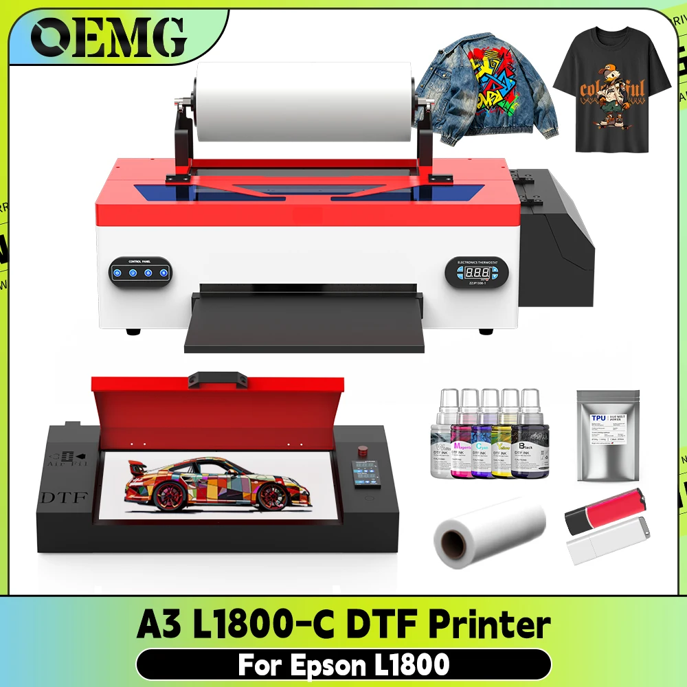 

OEMG A3 L1800C Direct to Film DTF Printer Compatible with Epson L1800 Head A4 A3 Roll Film T-Shirt Hoodies Bags Printing Machine