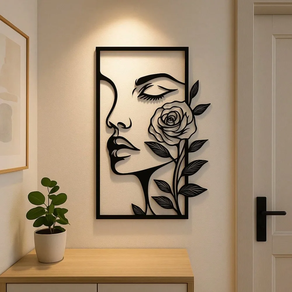Women's Metal Wall Decor with Floral Patterns, Modern Home Decor, Aesthetic Gift, Facial Contouring, Bedroom Decoration