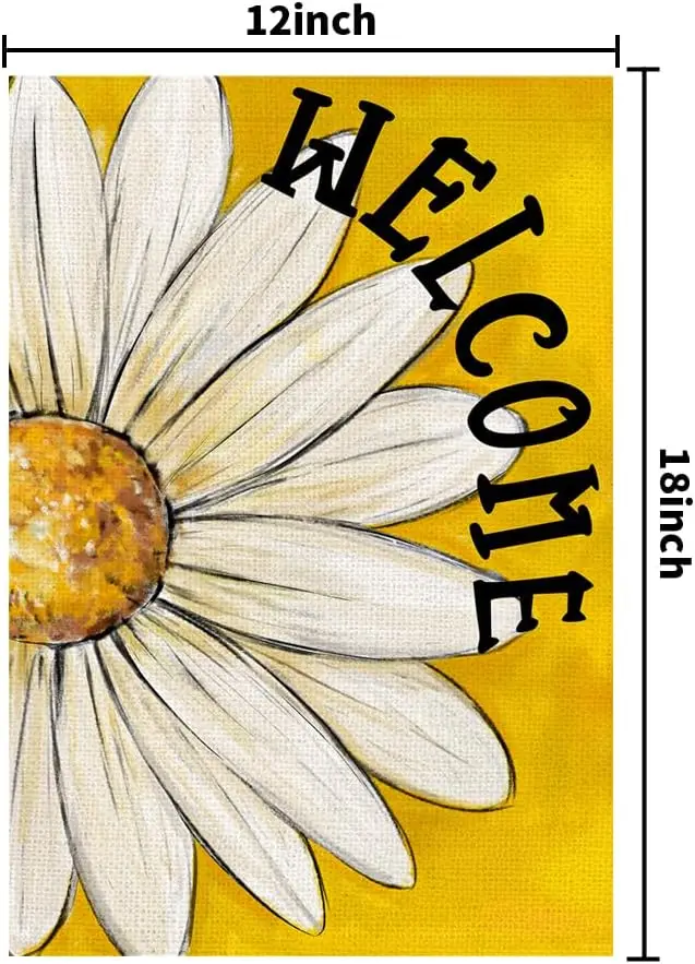 Welcome Daisy Garden Flag 12x18 Double Sided, Yellow Floral Outdoor Yard Decor for Spring Summer Porch Patio Garden Sign Sma AAS