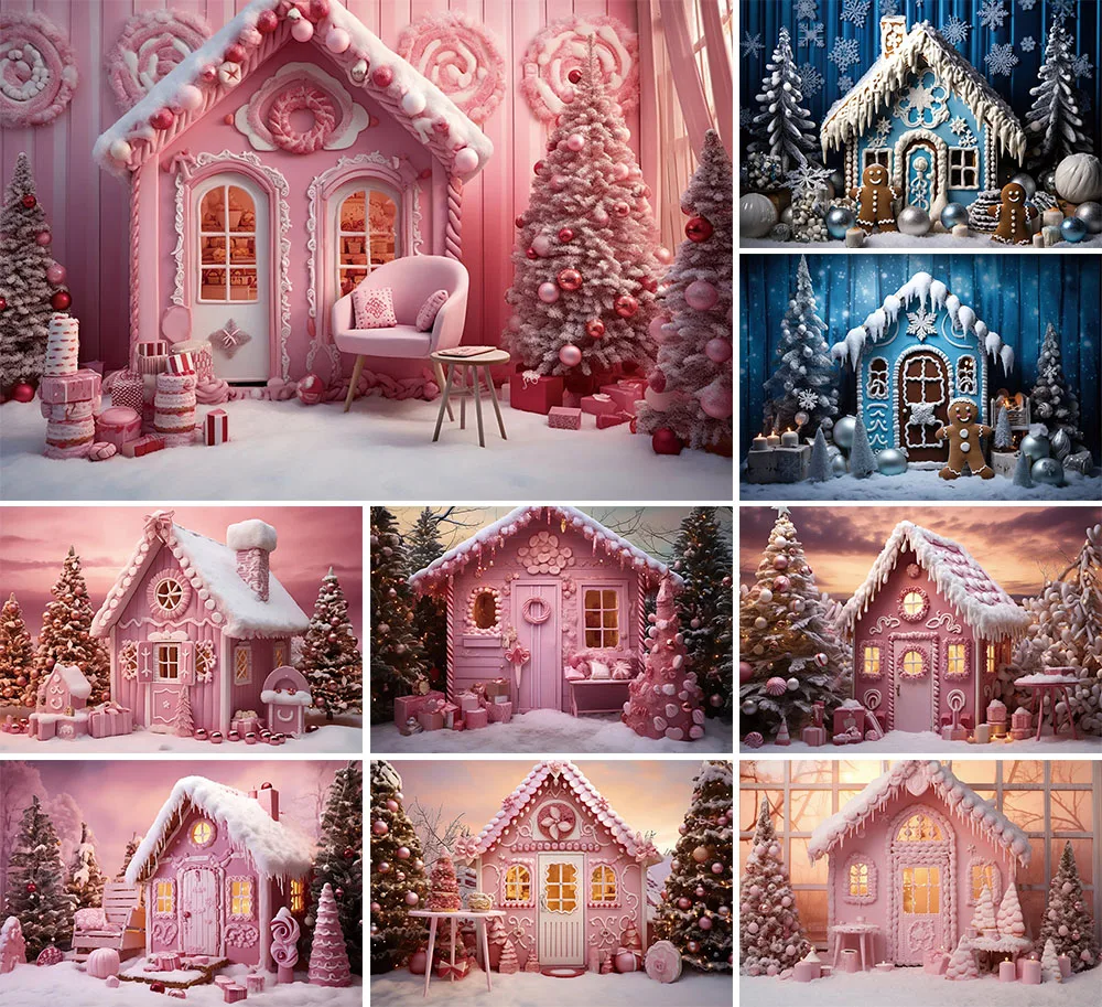 Mehofond Winter Christmas Gingerbread House Backdrop For Kids Portrait Birthday Photography Xmas Tree Snowland Cake Smash Decor