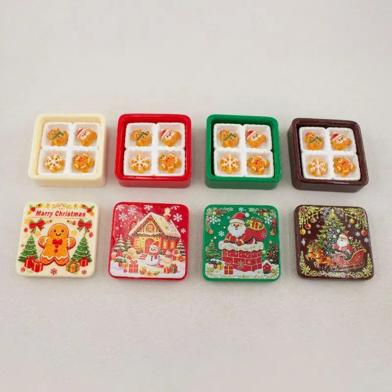 /Vly/Christmas Gingerbread Biscuit Gift Box Series 3D Resin Cabochon DIY For Keychain Earrings Dollhouse Accessories Cute