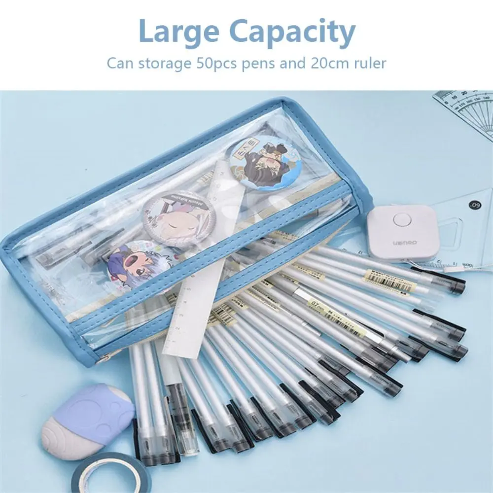 Simple Double-Layer Pen Bag Large Capacity Waterproof Stationery Bag Portable Transparent Pencil Case Students