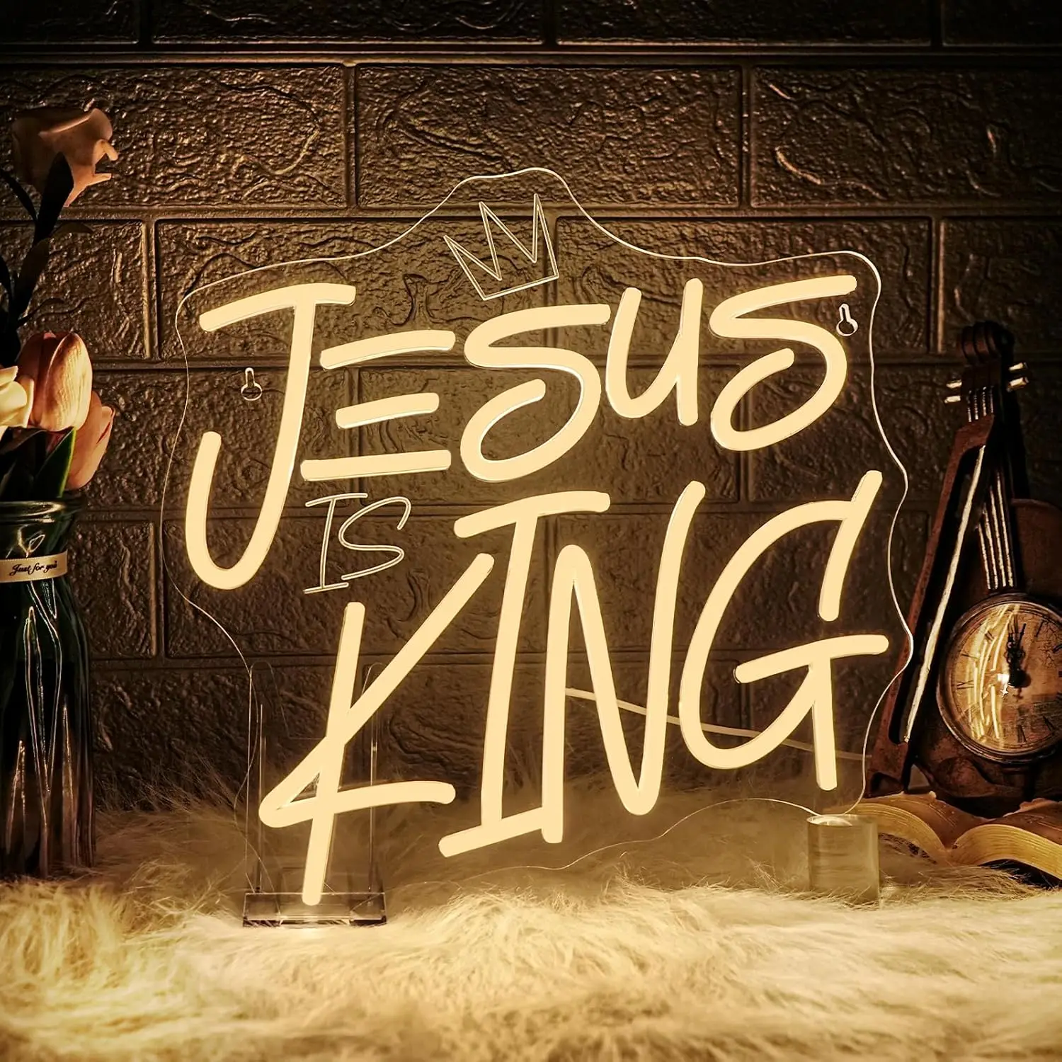 

Jesus Is King Neon Sign Acrylic LED Neon Light for Restaurant Church Bedroom Living Room Wall Decor Dimmable USB Festival Gift