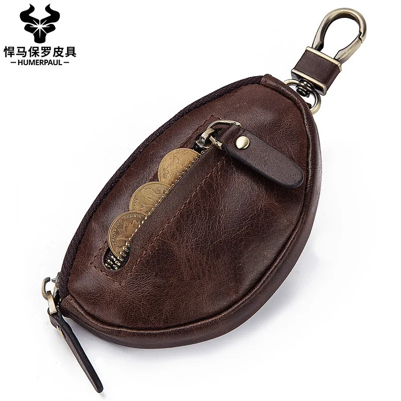 High quality genuine leather car key bag, fashionable and casual key bag, first layer cowhide key chain zipper coin purse