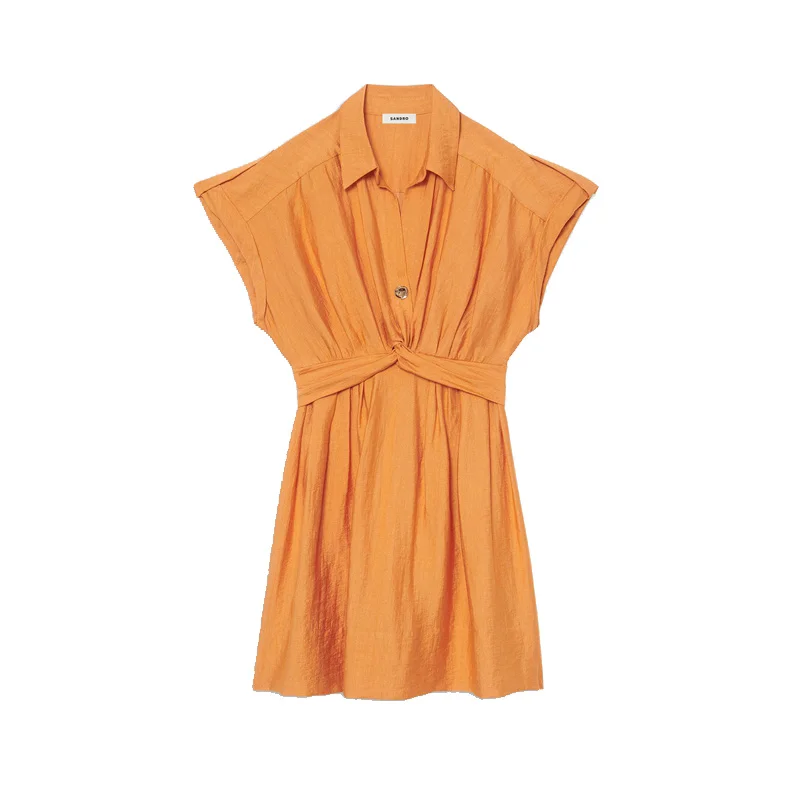 

maSandeS Spring Summer Women's Commute irt Collar Svel Pleated Dr High Waist A-Line Skirt Sle Single Piece