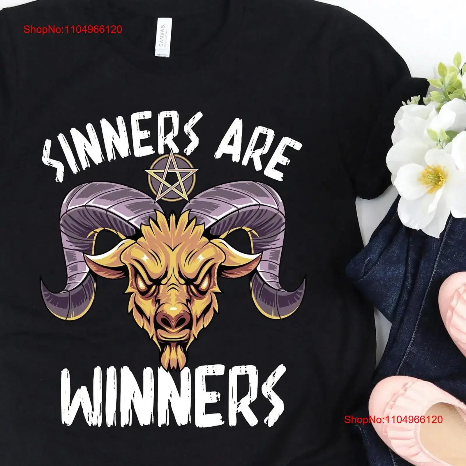 

Sinners Are Winners BaphomeT T Shirt Kawaii Pastel Goth Emo Nu Satanic Gothic vintage Washed Versatile graphic Unisex