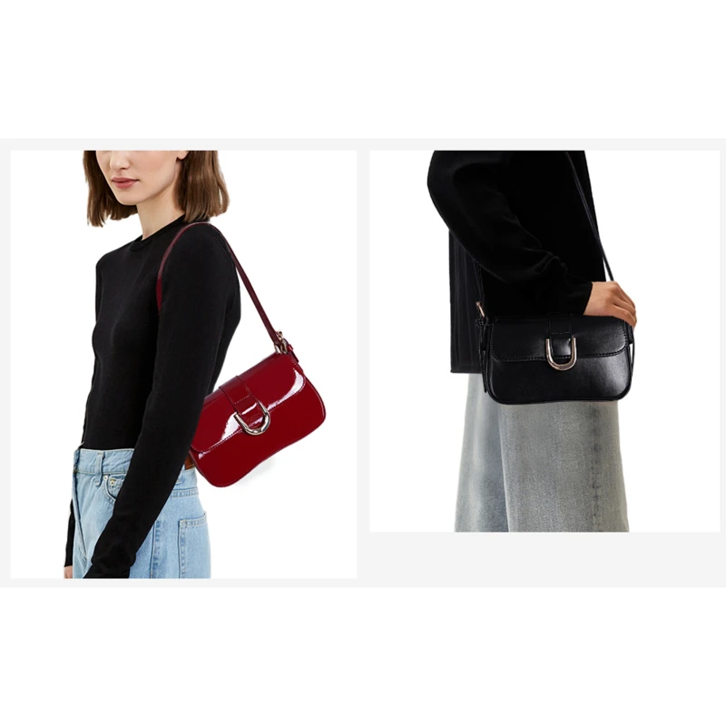 Women Shoulder Bag Premium Sense Korean Fashion Retro Burgundy Horseshoe Buckle Tote Underarm Crossbody Bag 2024 New