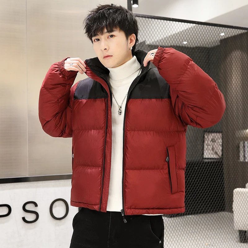 

Новая зимняя утепленная куртка-пуховик для мужчин, цвет каштаново-красный, свободный крой, хлопковая, молодежная модная верхняя одежда