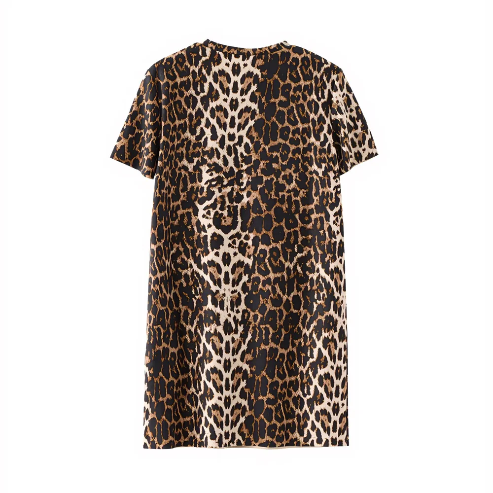 2024 Spring Summer New Women\'s Fashion and Elegance Versatile Animal Print Short Sleeve Pocket Dress