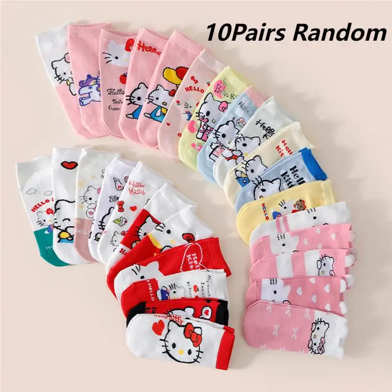 

10/20 Pairs of Random Combination Set of Sanrio Cartoon Anime Pattern Women's Socks Korean Version Cute Casual Mid Tube Socks