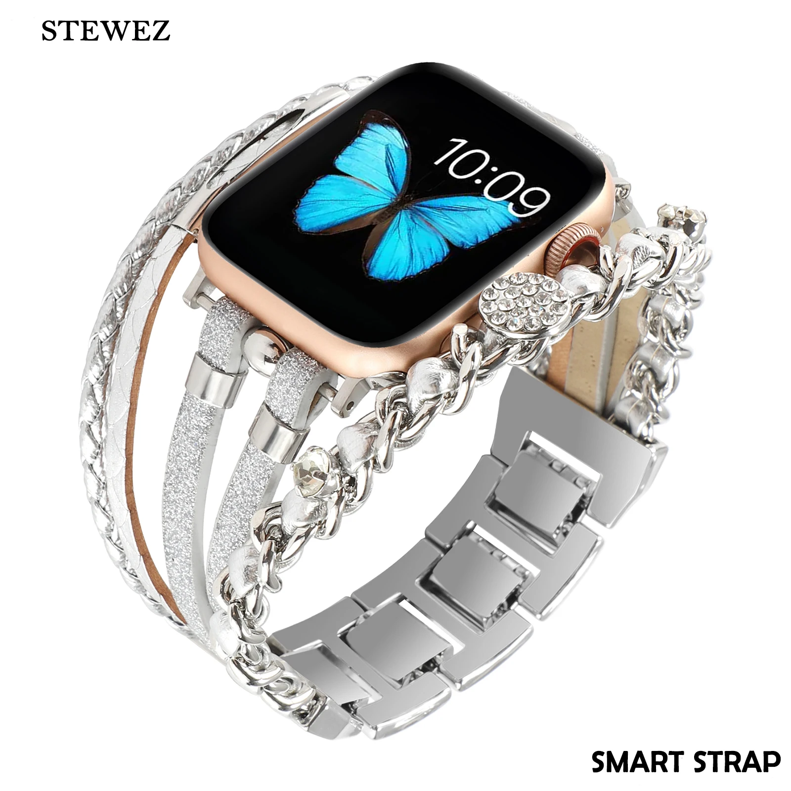 Metal Strap for Apple Watch Band with Diamond Steel Bracelet for Iwatch98765432SE Ultra Women Jewelry with Series40 41 44 45mm