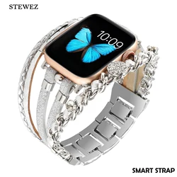 Metal Strap for Apple Watch Band with Diamond Steel Bracelet for Iwatch98765432SE Ultra Women Jewelry with Series40 41 44 45mm