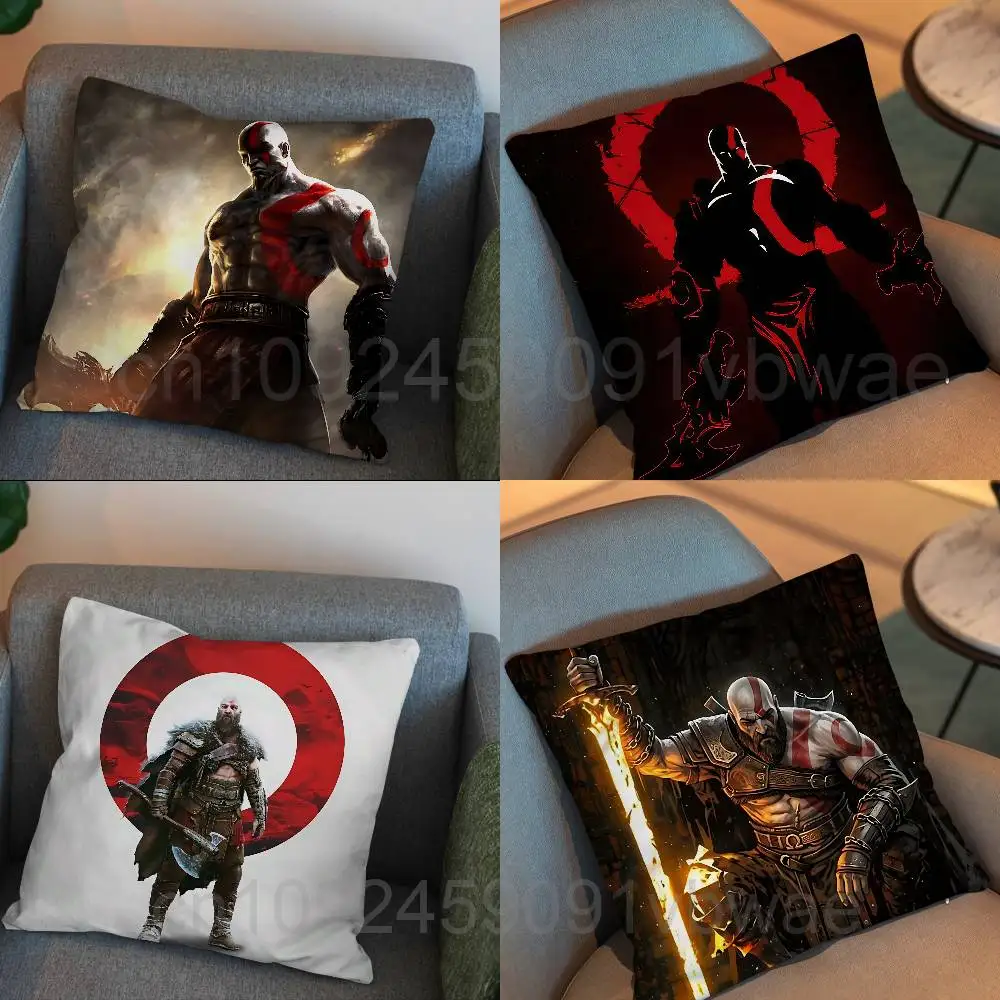 Laufey God of War Black background Kratos Pillow Case Square Double-Sided Printing Short Plush Sofa Cushion Cover Bedroom