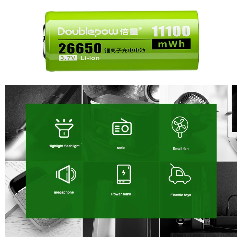 11100mWh Battery 26650 3.7V Lithium Ion Rechargeable Batteries Set for Strong Light Flashlight Solar Street Light Power Tool