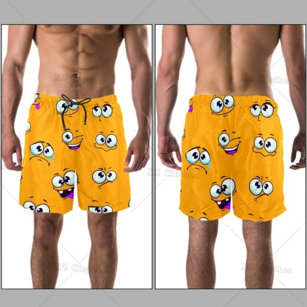 Funny Cartoon Face Expression Beach Shorts Summer Swim Trunks Sports Running Bathing Suits with Mesh Lining and Pocket