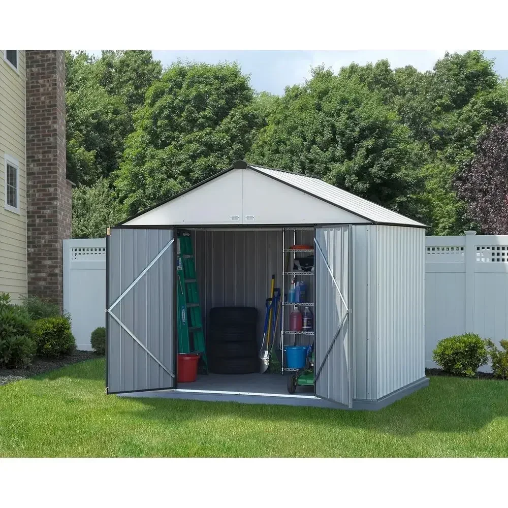 10' x 8' EZEE Shed Cream with Charcoal Trim Extra High Gable Steel Storage Shed