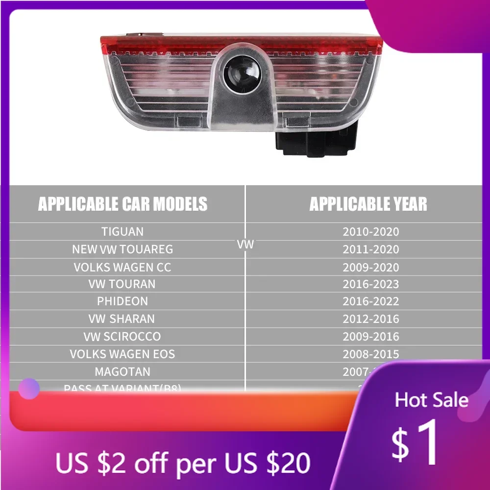 

Новинка 2026: 2 беспроводных светодиодных проектора логотипа для дверей автомобиля (подсветка при открытии) для VW Golf 5 6 7 GTI GTD