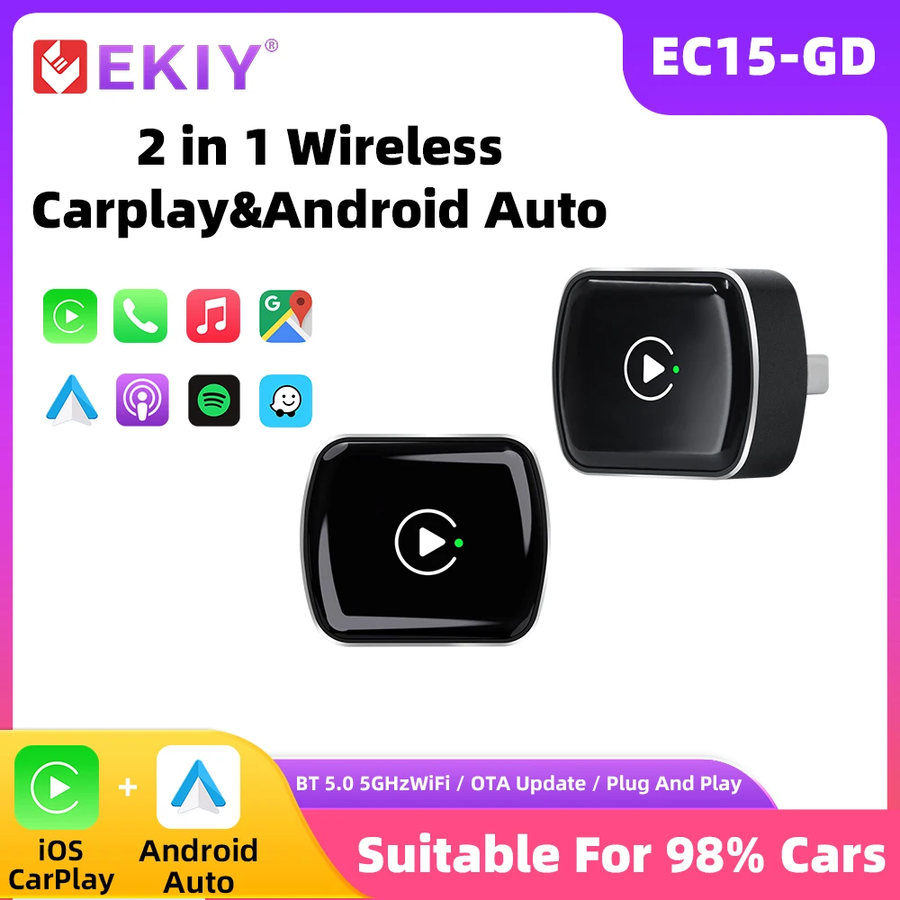 

EKIY Новый 2 в 1, проводной к беспроводному адаптеру Carplay Android Auto, беспроводной адаптер Carplay, новый адаптер Mini Ai Box Plug and Play, автомобильный ключ