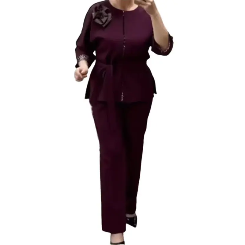 

CYL-Women's Dressy Casual Zip Blouse, 3/4 Sleeve Work Business Peplum Tops For Office