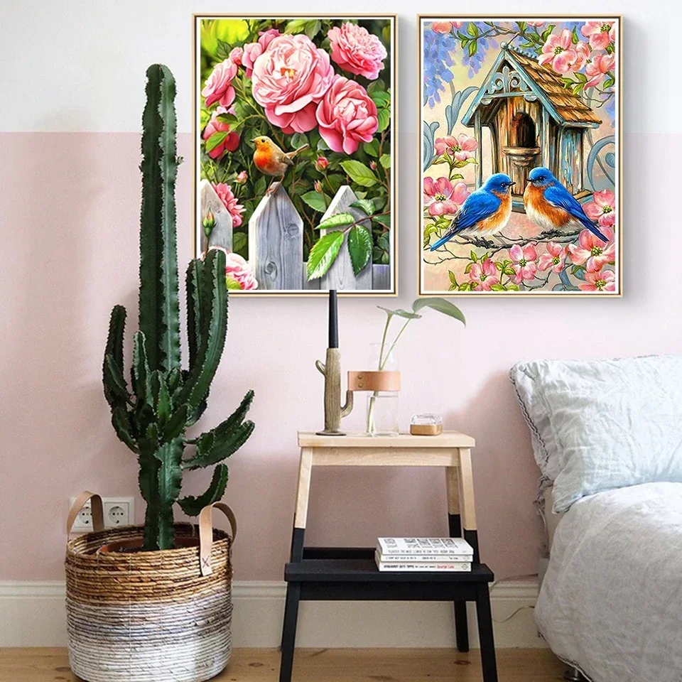 Diamond Painting Flower Bird 5D DIY AB Drill Round Diamond Embroidery Cross Stitch Kit Rhinestone Mosaic Art Home Decor - view 3