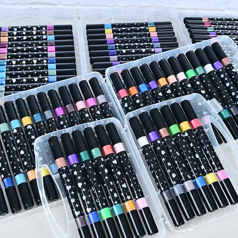 24/48/72/96 Colors Dual Brush Tip Glitter Art Markers Metallic Paint Marker Pens DIY Crafts Birthday Cards, Making Poster, Album