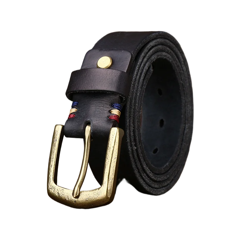 

Thickened vintage vegetable-tanned cowhide belt, men's genuine leather copper buckle belt, men's casual first layer cowhide belt