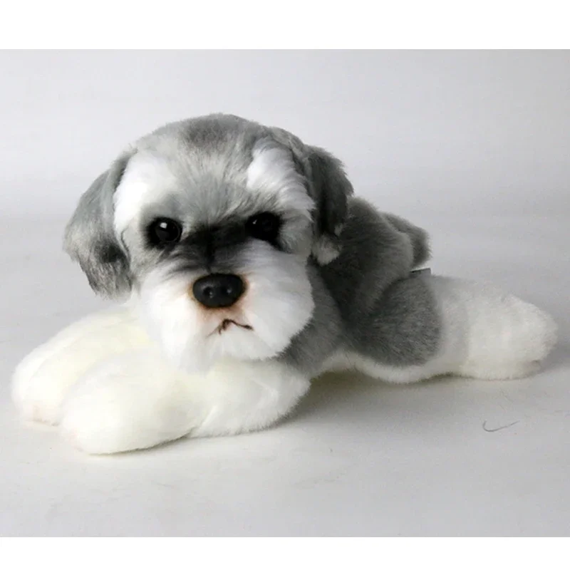 Kawaii Lying Pose Schnauzer Dog Plush Toy Small Soft Simulation Kids Doll Stuffed Animal for Children Cute Girls Birthday Gift