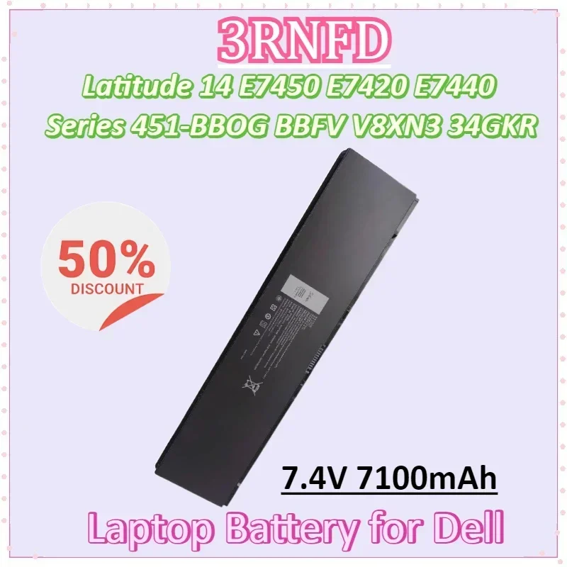 

3RNFD 7.4V 7100mAh 54Wh Laptop Battery Replacement for Dell Latitude 14 E7450 E7420 E7440 Series 451-BBOG BBFV V8XN3 34GKR