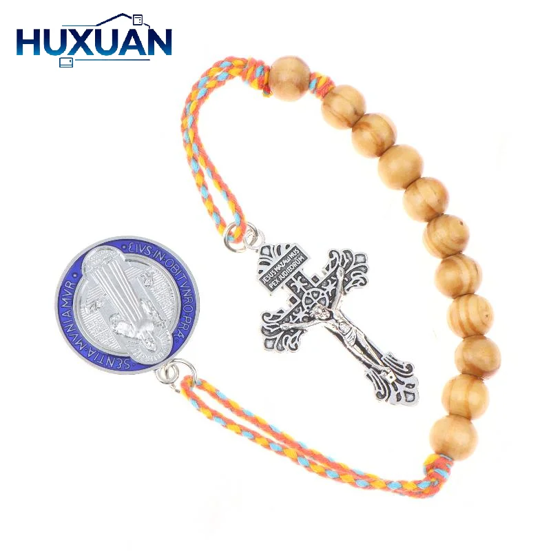1 PCS Handmade Brown Wood St. Benedict Rosary W/ Medal – Prayer Religious Gift For Desk, Men & Women