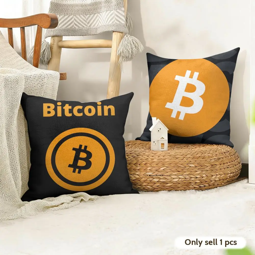 Bitcoin Btc Logo Cool Cushion Cover Natural Linen Organic Fabric Double-Sided Printing Room Sofa Decor Pillow Case