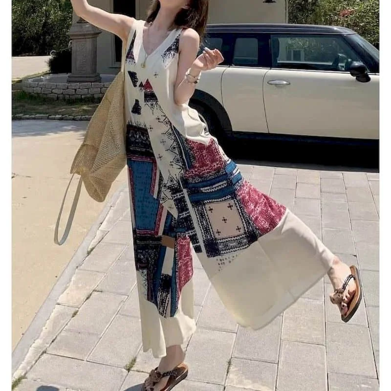 

Oversized Jumpsuits Vacation Loose Sleeveless Playsuit Casual Korean Style Elegant Wide Leg Pants One Piece Outfit Women Clothes