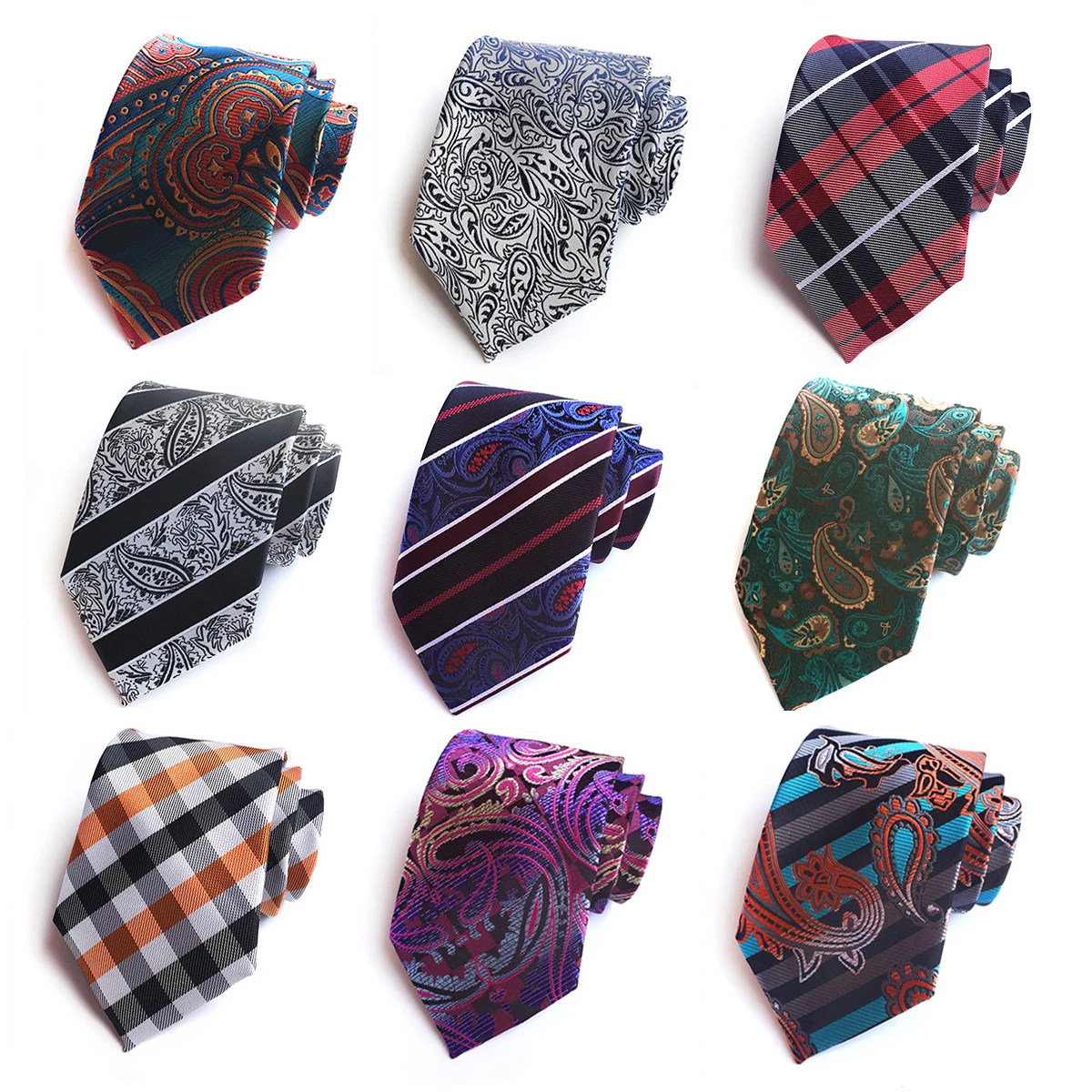 New Style 8cm Silk Print Striped Plaid Tie Men's Casual Neck Tie for wedding Party Gift Office High-Quality Necktie