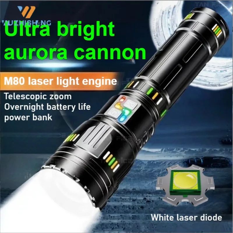 

Ultra-bright LED flashlight adjustable zoom spotlight with battery level display Type-C charging outdoor emergency camping light