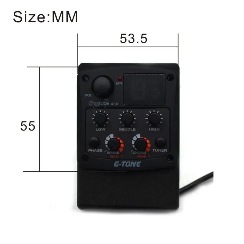 Cherub G-Tone Series Acoustic Guitar Preamp GT-6 Piezo Pickup 3-Band EQ Equalizer with REVERB/CHORUS/Delay/Wide and LED Tuner