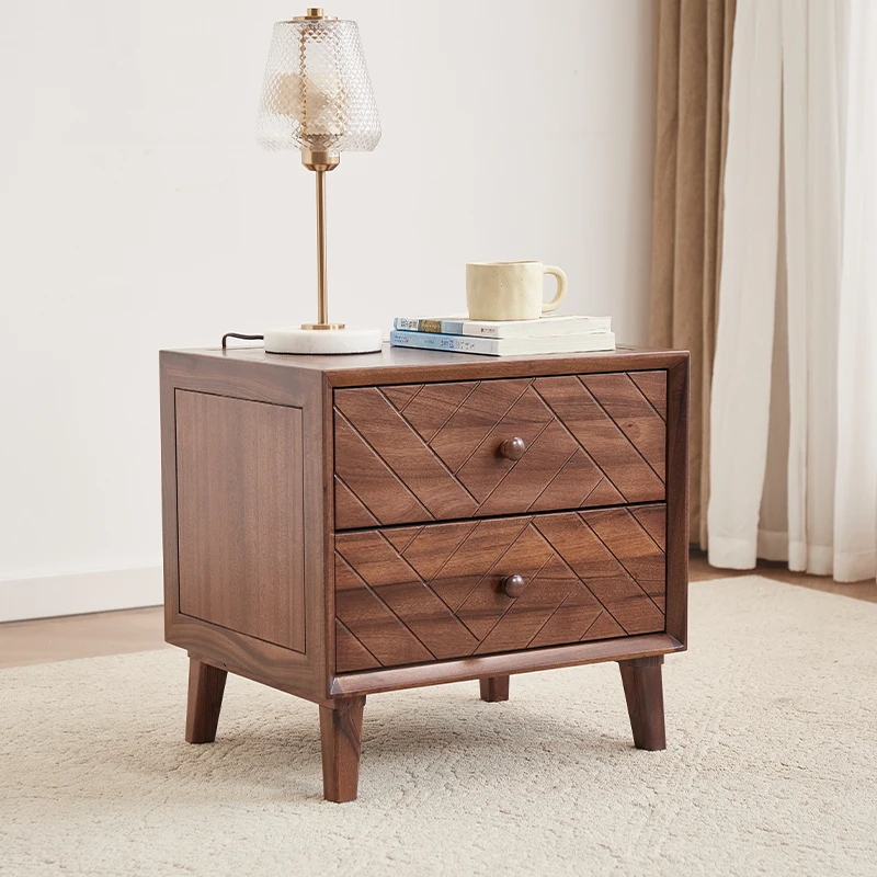 Simple modern solid wood bedside table with drawers bedside storage cabinet for Living room bedroom locker Exquisite patterns