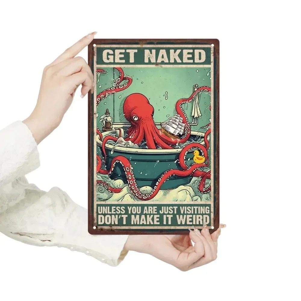 

NauticalNest Vintage Octopus Tin Plaque - Retro Metal Art, Ideal for Bathroom, Washroom & Coastal Themed Room Decor