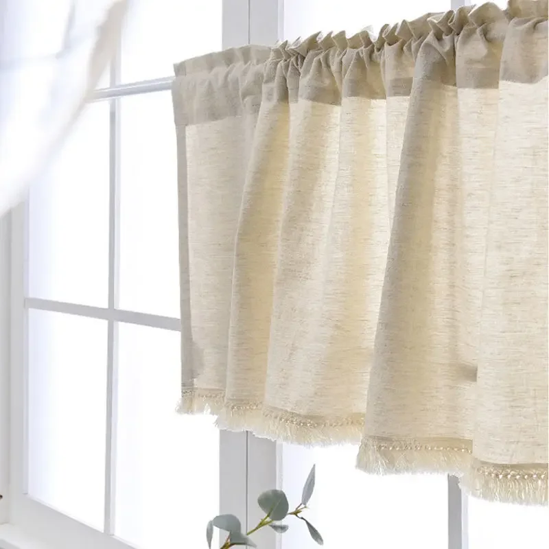 Boho Küchen vorhang Leinen strukturiert beige halben Fenster vorhang mit Quasten für Badezimmer Wohnzimmer Wäsche Licht Filterung 1St