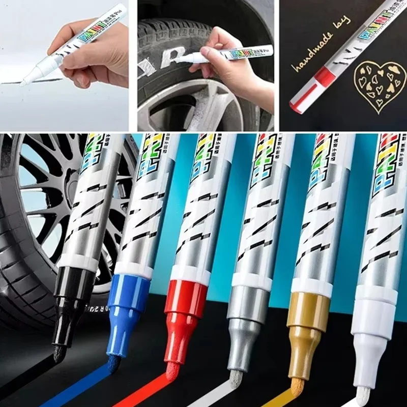 Car Paint Scratches Repair Brush Pen Waterproof Water Paint Marker Pen Car Tire Tread Care Automotive Black White Silver Yellow