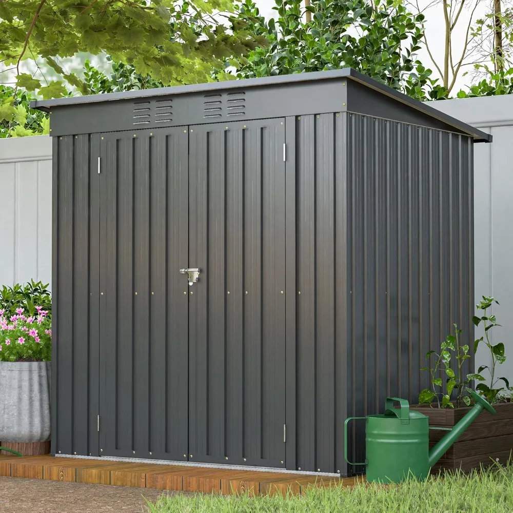 

6x4 FT Outdoor Storage Shed with Lockable Double Doors, Aluminum Frame, Weatherproof with Frame Floor, Metal Tool Shed for Garde